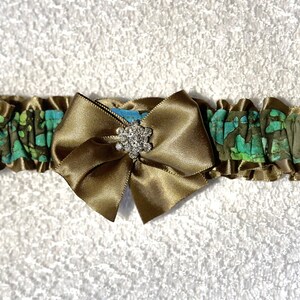 TEAL and BROWN CAMOUFLAGE wedding garter set or prom garters