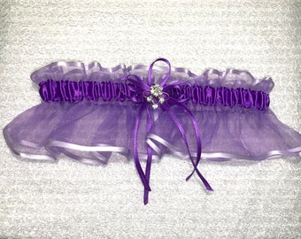 crystal bead Details about   White Purple 2 wedding bridal garters set keepsake toss w heart 