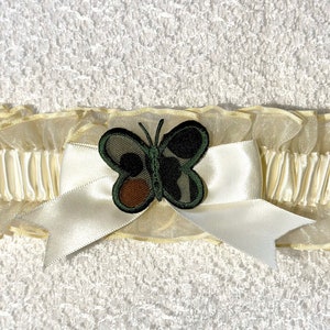 CAMOUFLAGE BUTTERFLY with IVORY wedding garter or prom garters