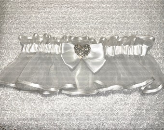 WHITE RHINESTONE HEART Wedding or prom garter, bridal garters.