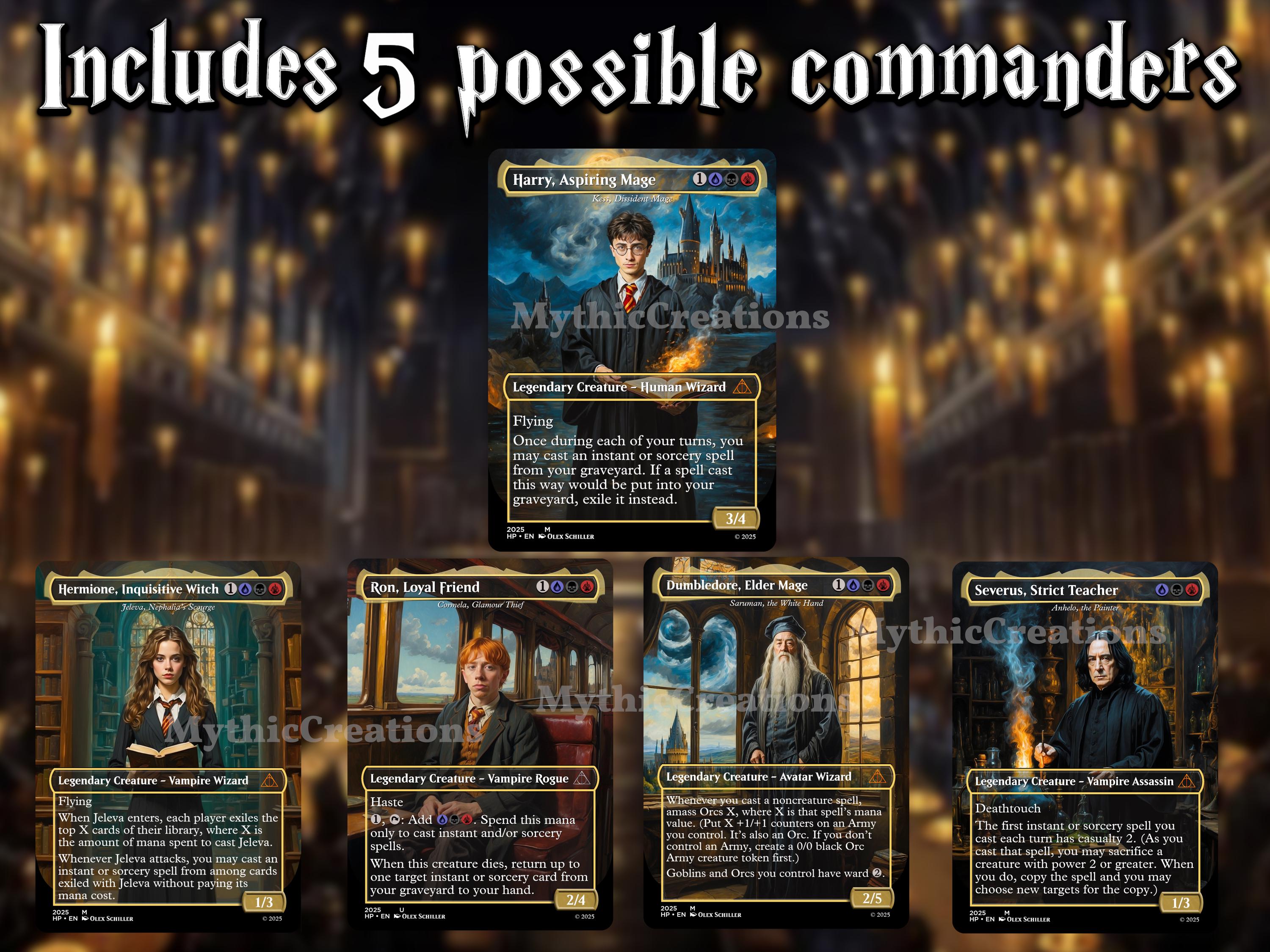 mtg harry potter commander deck HARRY POTTER Commander Deck 100 Cards + Tokens/ All Original Artwork Premium Card Deck EDH Proxies