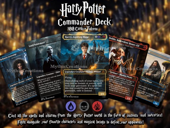 harry potter mtg cards HARRY POTTER Commander Deck 100 Cards + Tokens/ All Original Artwork  Premium Card Deck EDH Proxies