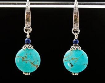 Turquoise earrings with Lapis Lazuli 925 Sterling Silver | Dyed Aqua Howlite bright blue jewelry hand crafted