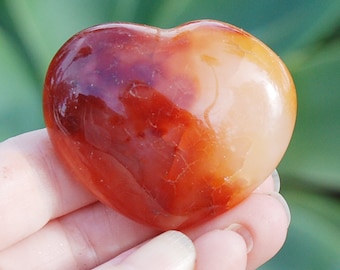 Carnelian Heart Stone Carving, FREE US SHIP Puffy Smooth Polished Sacral Chakra Fire Agate, Choose Your Favorite Crystal w Gemstone Meaning