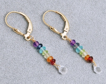 7 CHAKRA earrings, White Topaz Chakra earrings, Chakra Jewelry, ENERGY Jewelry, Chakra Stones Gold or Silver chakra earrings Chakra Crystals