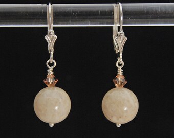 River Stone Earrings in 925 Sterling Silver or 14k Gold Fill | Natural Beige White Ivory gemstone earrings