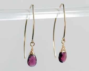 Elegant Red Garnet gemstone earrings in Silver or Gold , January birthstone jewelry