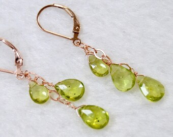 Multi Gemstone Peridot Cluster Dangle Drop earrings in Silver, Gold, or Rose Gold | August birthstone jewelry | Green Peridot Crystal