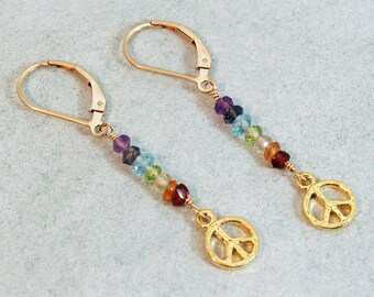 CHAKRA Stones / Chakra earrings / PEACE SIGN Earrings / Chakra Jewelry / Chakra Stone Set / Chakra Crystals / Energy Jewelry