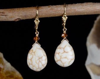 White Buffalo Turquoise (Magnesite) earrings | White Turquoise earrings | White Buffalo Magnesite earrings | Sterling Silver 14K Gold Fill