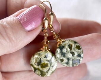 Rainforest Jasper earrings in 925 Sterling Silver or 14k Gold Fill | Turtle Rhyolite dangle drop gemstone jewelry | Choose Your Stones