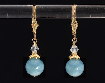 Genuine Aquamarine Lever Back drop earrings in 14k Gold Fill or 925 Sterling Silver | Natural Blue March Birthstone dangle jewelry
