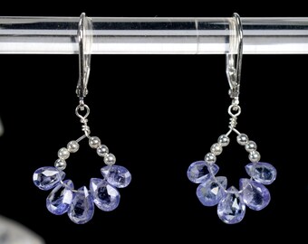 Genuine Tanzanite dangle drop earrings 925 Sterling Silver, 14k Gold Filled, or Rose Gold, Briolette Periwinkle December Birthstone jewelry