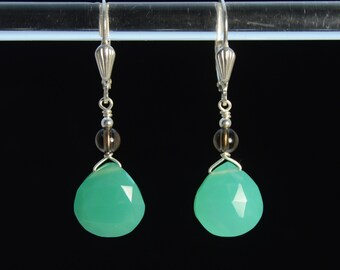Green Chrysoprase gemstone earrings 925 Sterling Silver or 14K Gold Fill, Handmade Jewelry with Stone Properties
