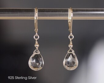 Clear Quartz Sterling Silver earrings | Clear Quartz 14k Gold filled earrings | Silver earrings with Clear Teardrop | Faceted teardrop