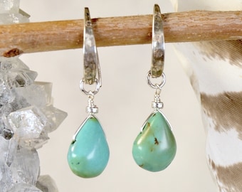 Real Turquoise drop earrings in 925 Sterling Silver | Genuine Nevada Turquoise dangle jewelry | December Birthstone earrings