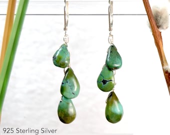Natural Handmade Green Turquoise dangle earrings in 14k Gold Fill or 925 Sterling Silver | Turquoise jewelry | Gold Dangle Boho earrings