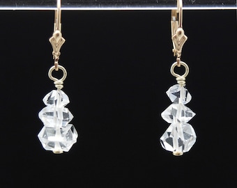 Herkimer Diamond earrings in Gold or Silver, Crystal Quartz jewelry, April Birthstone, Clear Crystal earrings, Triple Stack