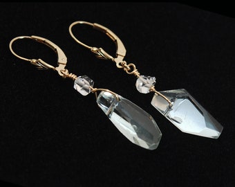 Green Amethyst earrings in Silver or Gold | Herkimer Diamond earrings | Amethyst and Herkimer earrings | Green Amethyst Sterling Silver