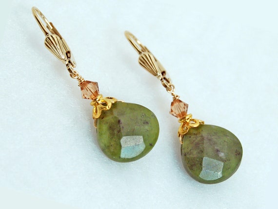 Olive Green Jade Earrings in 14k Gold Fill or 925 Sterling | Etsy