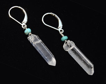 Clear Quartz earrings / Clear Quartz Turquoise earrings / Natural Quartz Crystal earrings / Clear Quartz Crystal earrings