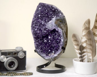 4+ lbs Amethyst Crystal w Stand, FREE US SHIP Unique Home Decor, 9.5 x 4 inches, Gemstone Druzy Small Crystals, February Birthstone Purple