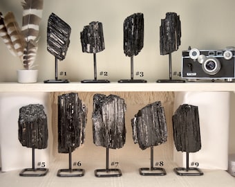 Black Tourmaline CHOOSE YOUR FAVORITE, Gift for Him, 375 or 800g Raw Stone Specimens w Stand and Hand Crafted Healing Meaning & Properties