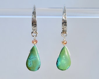 Green Turquoise earrings | Real Turquoise jewelry | Genuine Nevada Green Turquoise Sterling Silver jewelry | December Birthstone earrings