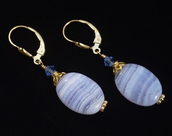 yellow light purple light blue banded gem sterling silver faceted druzy agate Blue lace agate silver drop earrings