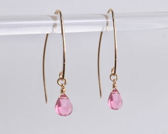 Elegant Hot Pink Tourmaline Colored Quartz earrings in Silver or Gold | Rubellite gemstone earrings | October birthstone crystal jewelry