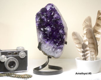 3+ lbs Amethyst Gemstone Druzy w Stand, FREE US SHIP 9 x 4 inches, Large Crystals, Raw Crystal Geode Purple Unique Home Decor Stone Display