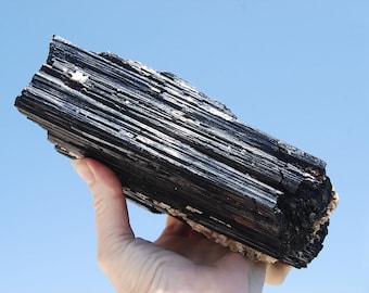 Raw Black Tourmaline Crystal on Custom Stand, 12 inch, 3 to 5 lb Haystack Tourmaline Grounding Stone Healing Properties