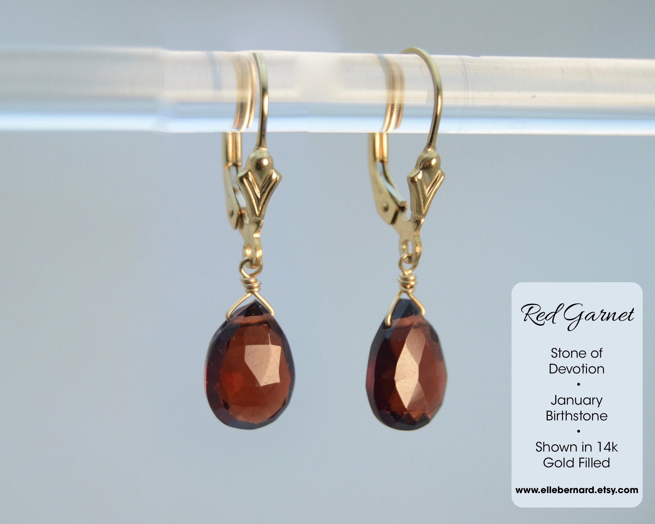 Red Garnet Drop Earrings in 14k Gold Fill or 925 Sterling | Etsy
