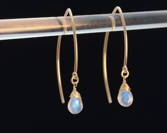Moonstone earrings in 925 Sterling Silver or 14k Gold or Rose Gold Fill with Wire Wrap | June birthstone gemstone jewelry