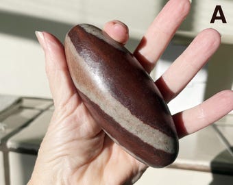 4 in. Shiva Lingham Choose Your Stone from Narmada River & Handcrafted Healing Stone Properties Card | Shivalinga | Siva Lingam