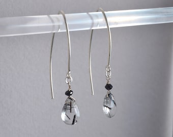 Tourmalated Quartz earrings in 925 Sterling Silver, 14k Gold Fill, or 14k Rose Gold Fill / Tourmalinated Rutilated Black Tourmaline