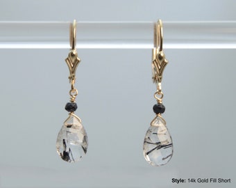 AA Tourmalated Quartz earrings Real Tourmalinated Black Tourmaline Rutilated Quartz in 925 Sterling Silver or Gold for GROUNDED PROTECTION