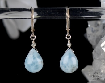 Genuine Larimar lever back earrings 14K Gold Fill or 925 Sterling Silver jewelry