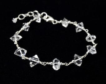 Herkimer Diamond Quartz Crystal bracelet | 925 Sterling Silver, 14k Gold Filled, or 14k Rose Gold Filled, April Birthstone Gift for Her