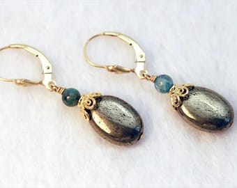 Pyrite Kyanite Earrings: 14K Gold Filled Lever Backs
