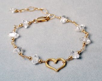 Herkimer Diamond bracelet / Quartz Crystal bracelet / Herkimer bracelet / Herkimer Gold / April Birthstone / to MANIFEST LOVE