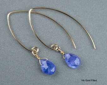 Real Tanzanite gemstone drop earrings in 14k Gold Filled, 14k Rose Gold Filled or 925 Sterling Silver Purple December Birthstone jewelry