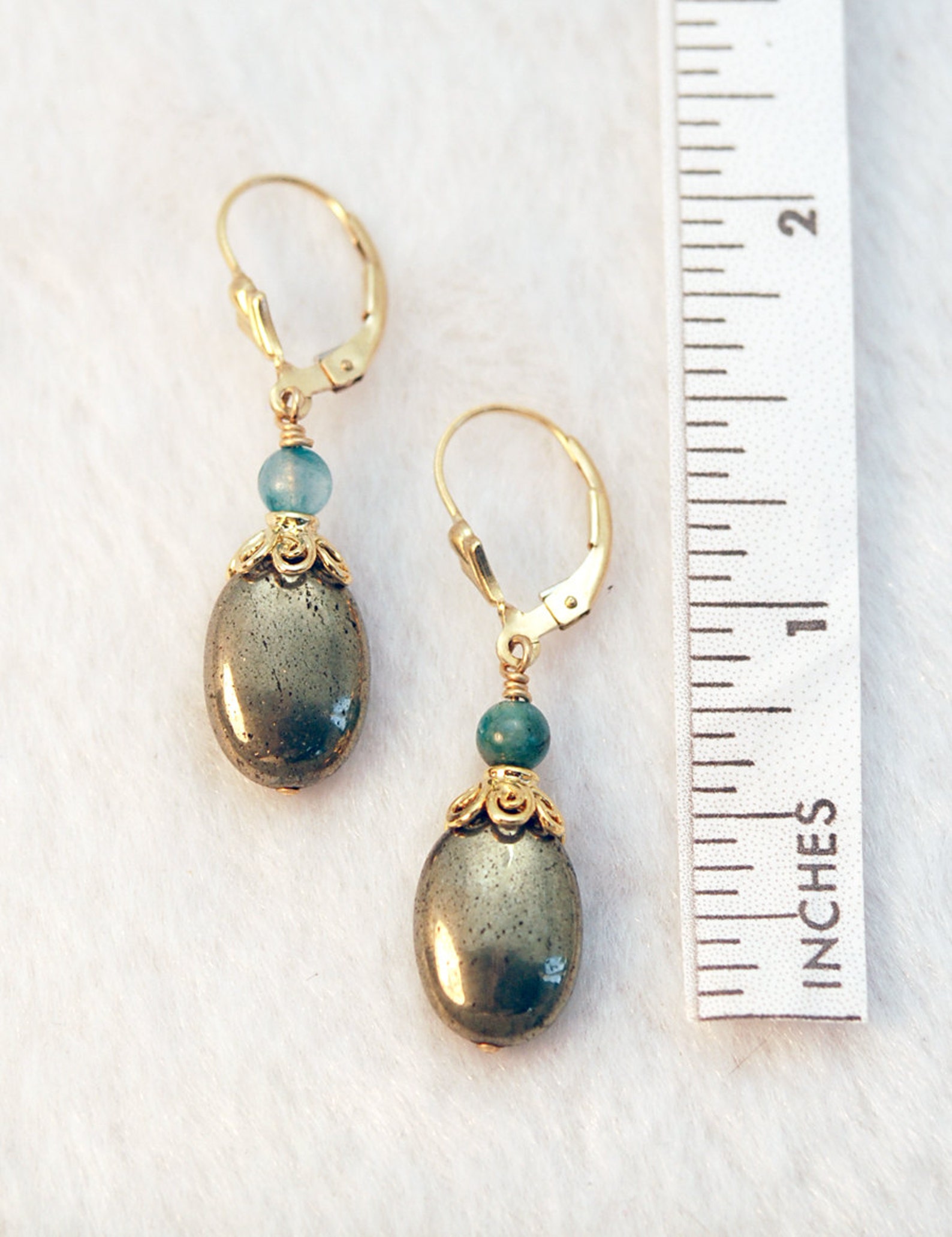Pyrite Earrings With Kyanite / Pyrite Crystal Earrings / Iron - Etsy