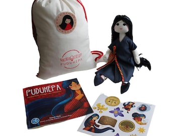 Bambola di pezza tedesca Puduhepa e set di libri - Bambola di stoffa fatta a mano da 16 pollici - Regalo educativo per ragazze - Giocattolo lavabile con libro di fiabe