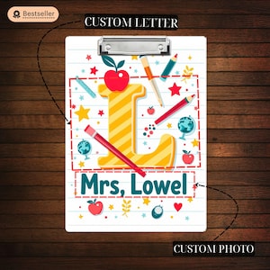 Portapapeles personalizado para profesores con letra y nombre, diseño escolar personalizado de Apple Pencil, regalo único para educadores, regalo de regreso a clases para la oficina.