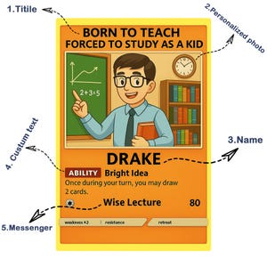 Funny Teacher Trading Card – Born to Teach, Forced to Study as a Kid – Gift for Teachers & Educators