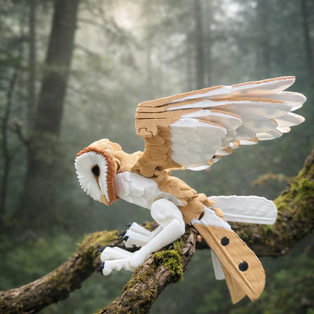 Barn Owl Articulated Figurine – 3D Printed Poseable Bird Desk