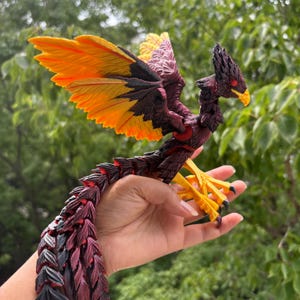 3D Printed Articulated Phoenix: Rainbow Glow-in-the-Dark Wings
