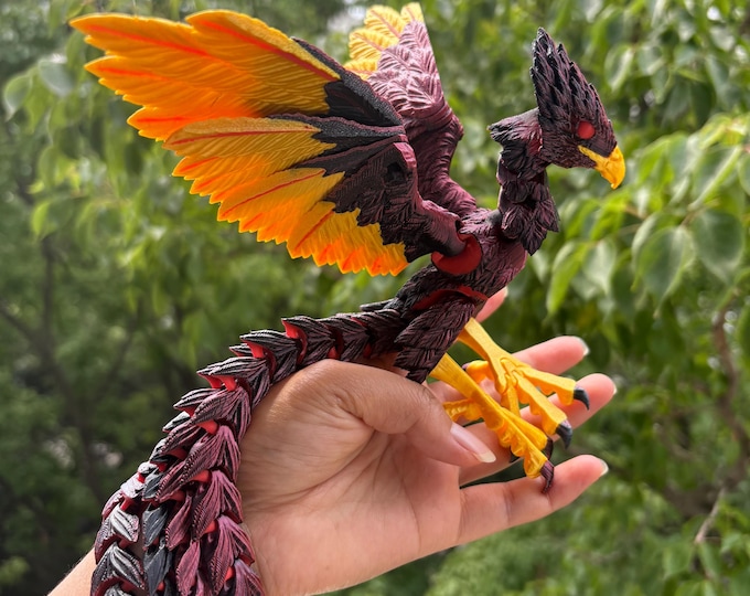 3D Printed Articulated Phoenix: Rainbow Glow-in-the-Dark Wings