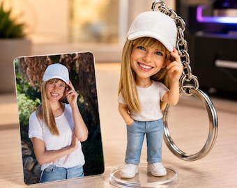 Custom 3D Printed Mini Figurine, Big Head Portrait Keychain,Personalized Mini Figure Keyring,Anniversary Gift, Cute Gift for Family Friends